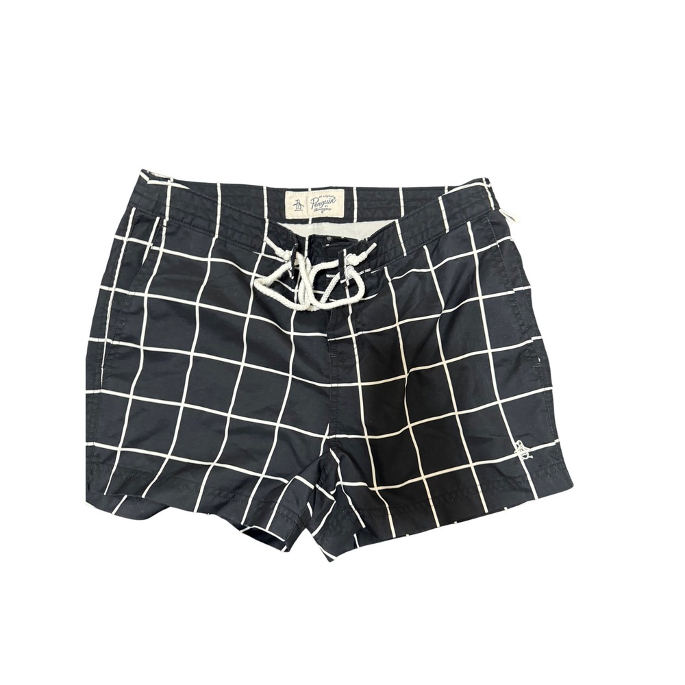 Penguin by Munsingwear Swim Trunks Shorts‎ Black White Grid Mens Size 30
